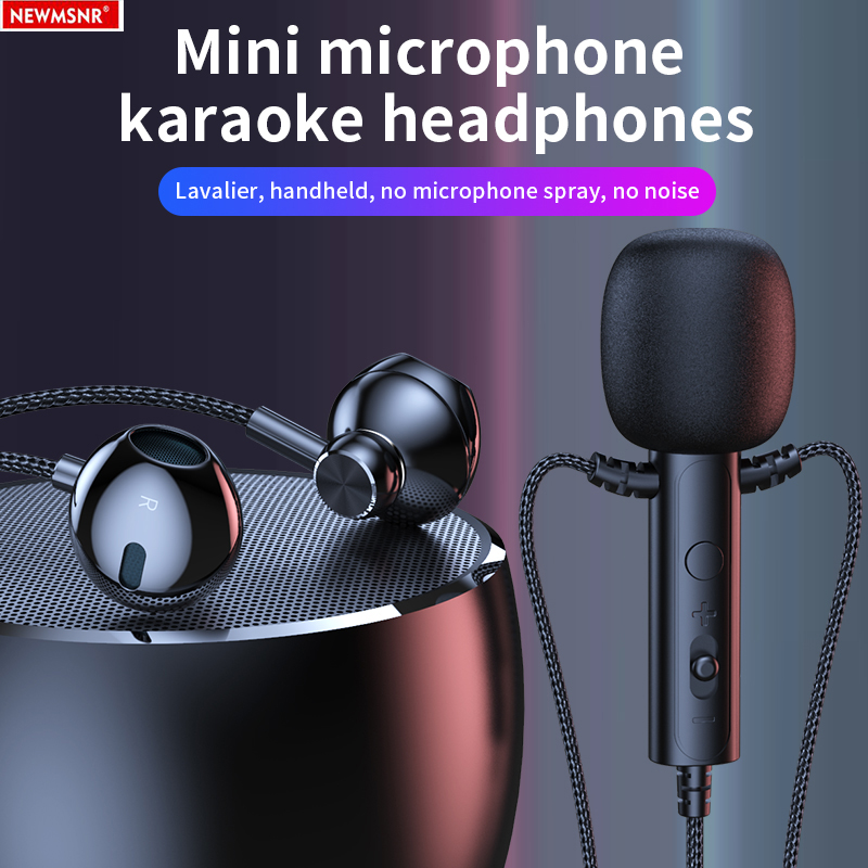For Live Broadcast Karaoke with Clip Lapel Mic Earphones Portable 3.5mm In-ear Headsets Surround Sound Headphones with HD Mic