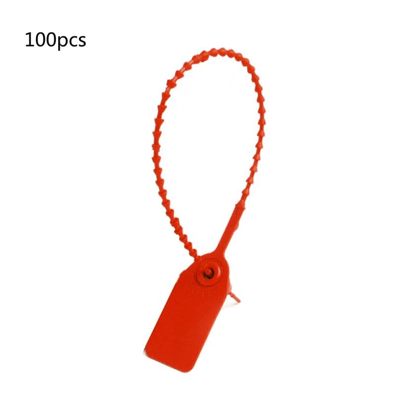 100 stk. engangs plast pull-tite sikkerhedstætninger skiltning nummererede selvlåse: Rød