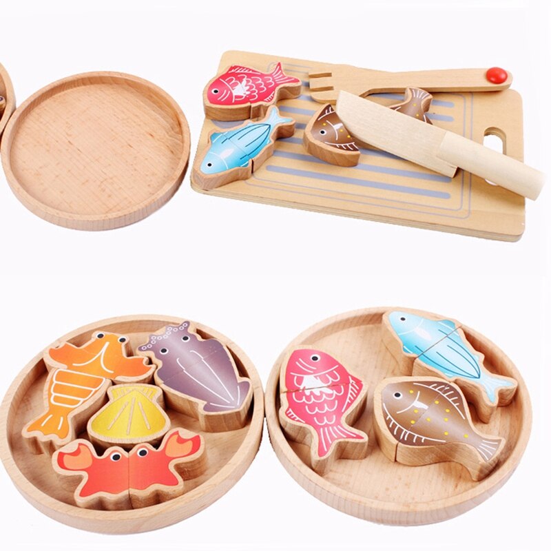 Kids Wooden netic Fishing Toys Multifunctional Fish Cutting Educational Toys Kitchen Fishing Game Pretend Playset