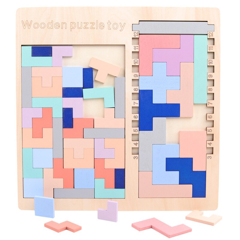 3D Puzzle Wooden Tangram Math Toys Puzzle Tetriss Game Montessori Children Educational Jigsaw Puzzle Game Toy for Boys Girl Baby: G455