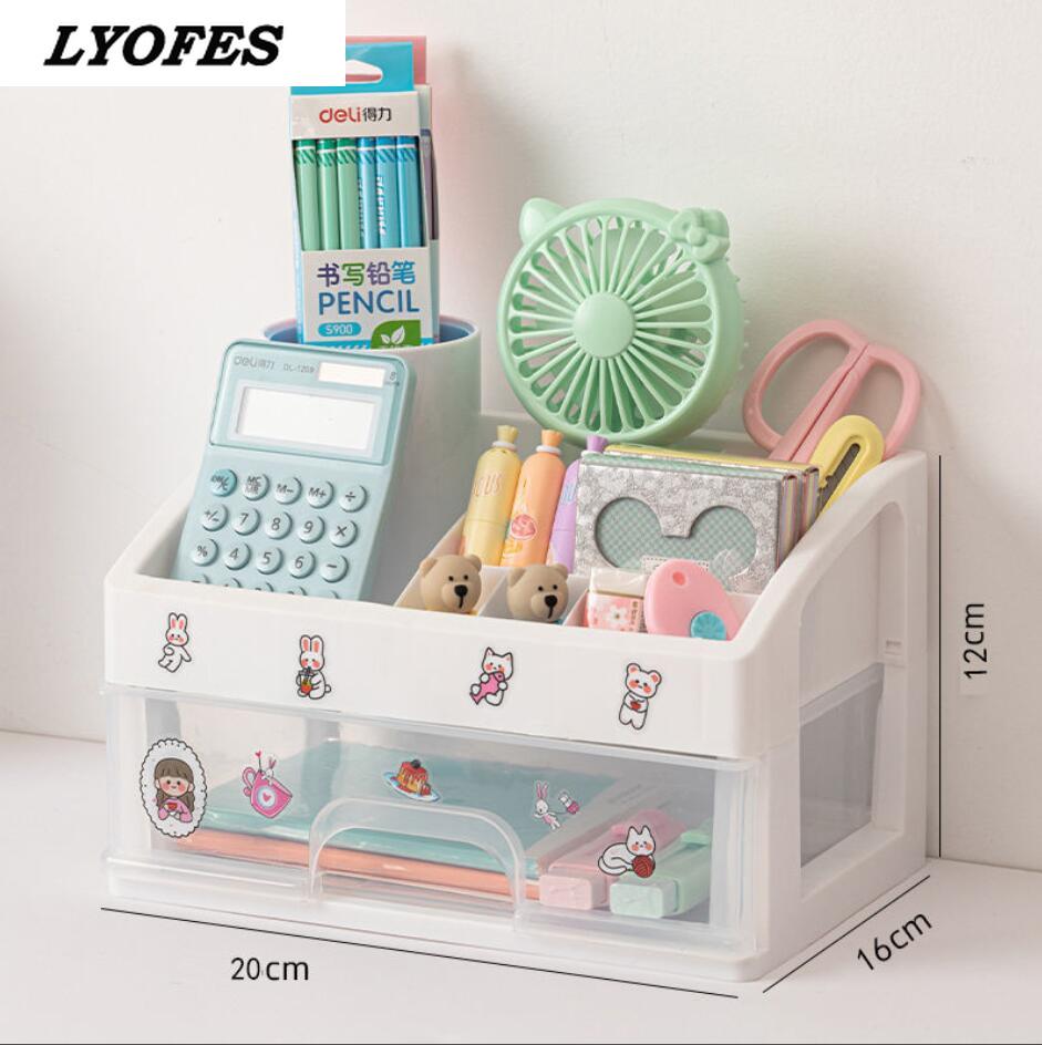 Organizador de escritorio de varios niveles, caja de almacenamiento de escritorio, pegatina gratis, escuela, transparente, accesorios de papelería: Small -1 layer