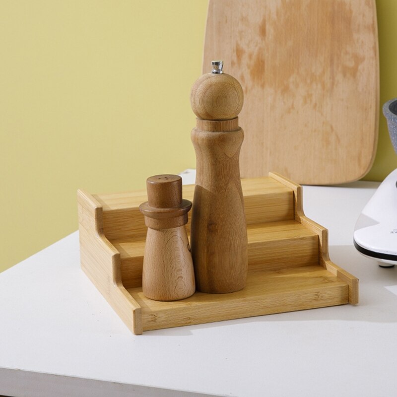 3-Tier Expandable Bamboo Spice Rack Display Shelf Kitchen Cabinet Organizer