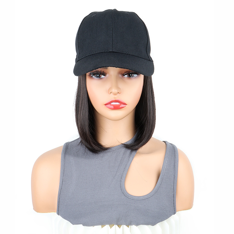 Pelucas sintéticas cortas y rectas para sombrero Bobo, gorra de béisbol, peluca ajustable en negro y marrón para mujer: Rojo