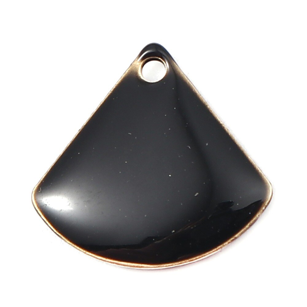 Doreenbeads moda cobre esmaltado lantejoulas pingente fan-em forma de bronze cor preto vermelho branco jóias diy 13mm x 12mm, 10 peças