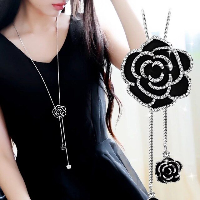 Statement Maxi Long Necklaces & Pendants for Women Geometric Necklace Jewelry Collier Femme Collar Accessories: Black Rose