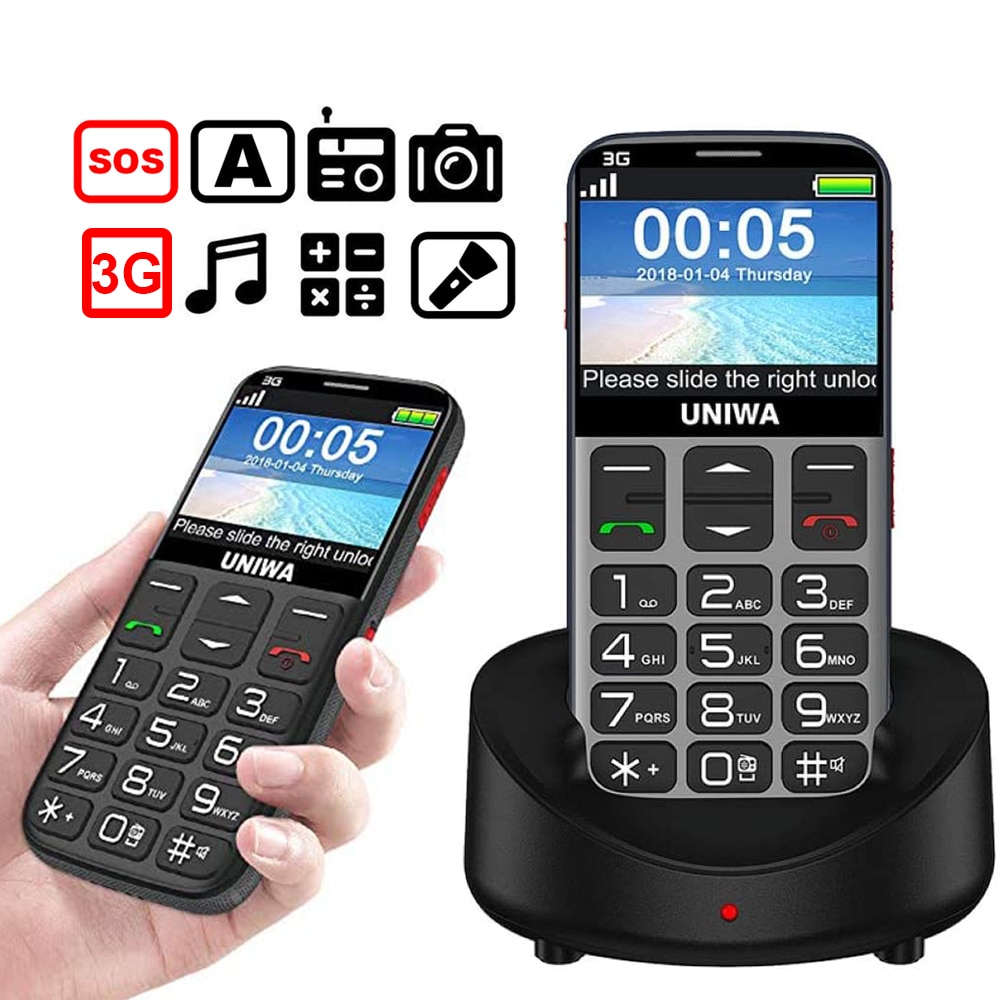 Uniwa V808G Mobiele Telefoon Russische Toetsenbord 3G Wcdma Sterke Torch Senior Mobiel Ouderen Oude Man Grote Sos Push-knop Telefoon