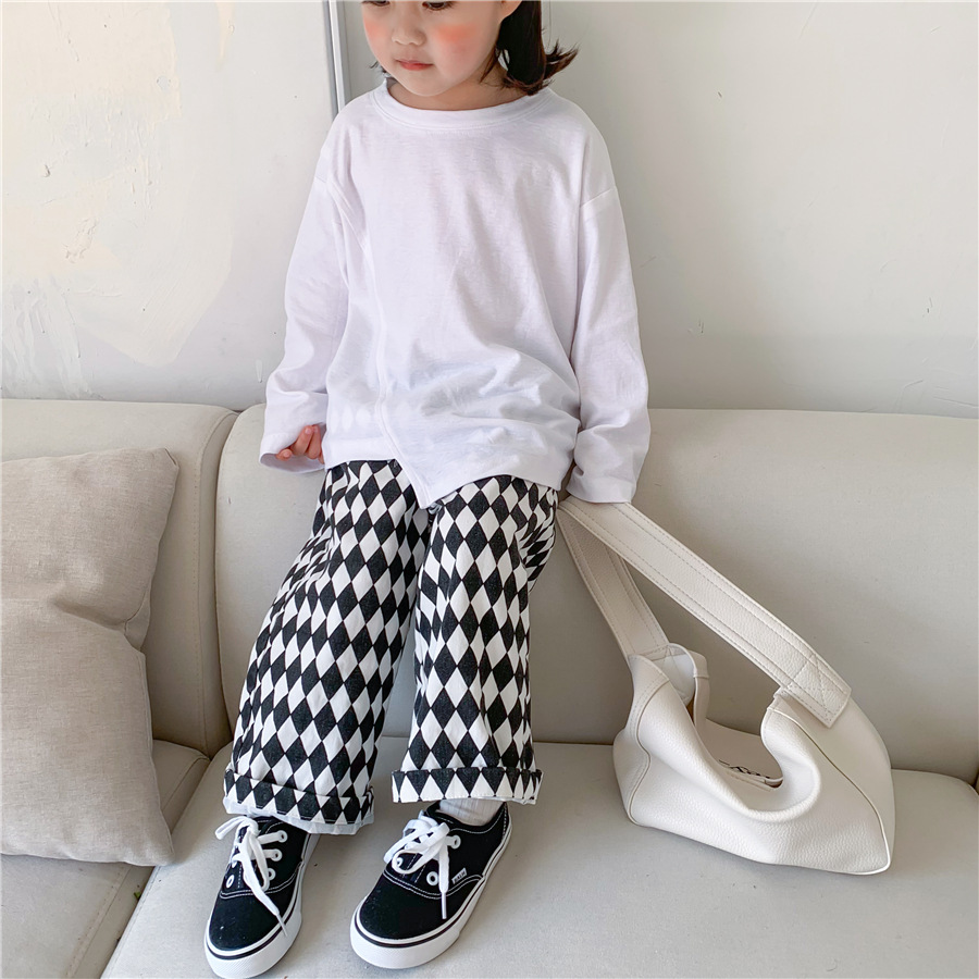 1428C Kinderen Casual Rechte Broek Lente Herfst 2022 Diamant-Vormige Jongen Casual Broek Dambord Broek Meisje Broek