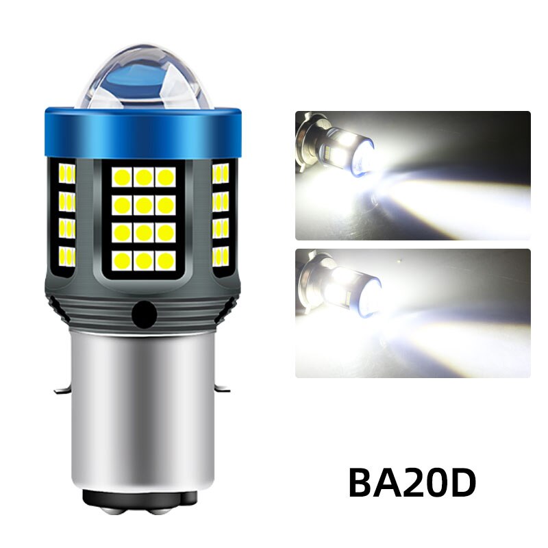 Faro LED para motocicleta H4 BA20D H6 CSP, doble Color, blanco, amarillo, lente de haz alto, lámpara antiniebla para moto, Scooter, luz para correr, 1 ud.: Azul hielo