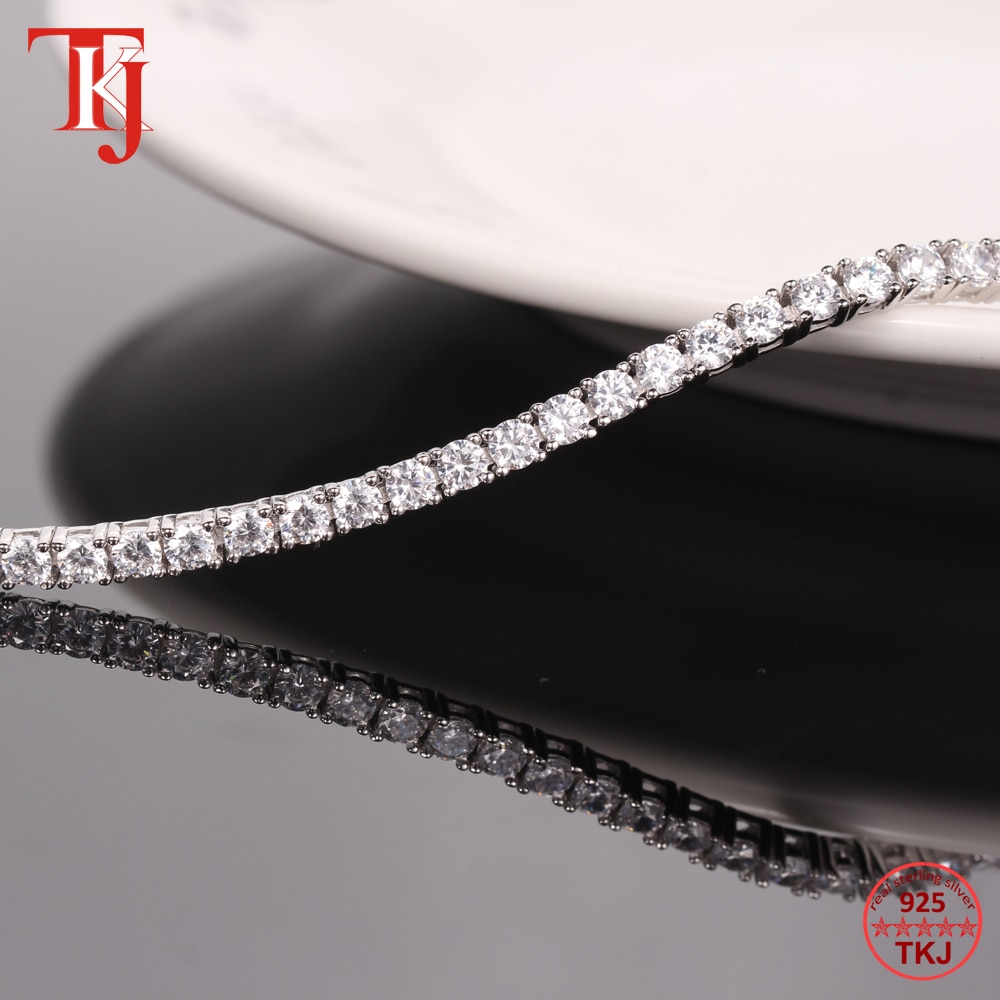 TKJ 925 Sterling Silver Cubic Zirconia Bracelet Round 3mm Tennis Bracelets Pulseras Bracelet Women Jewelry Girl Friend