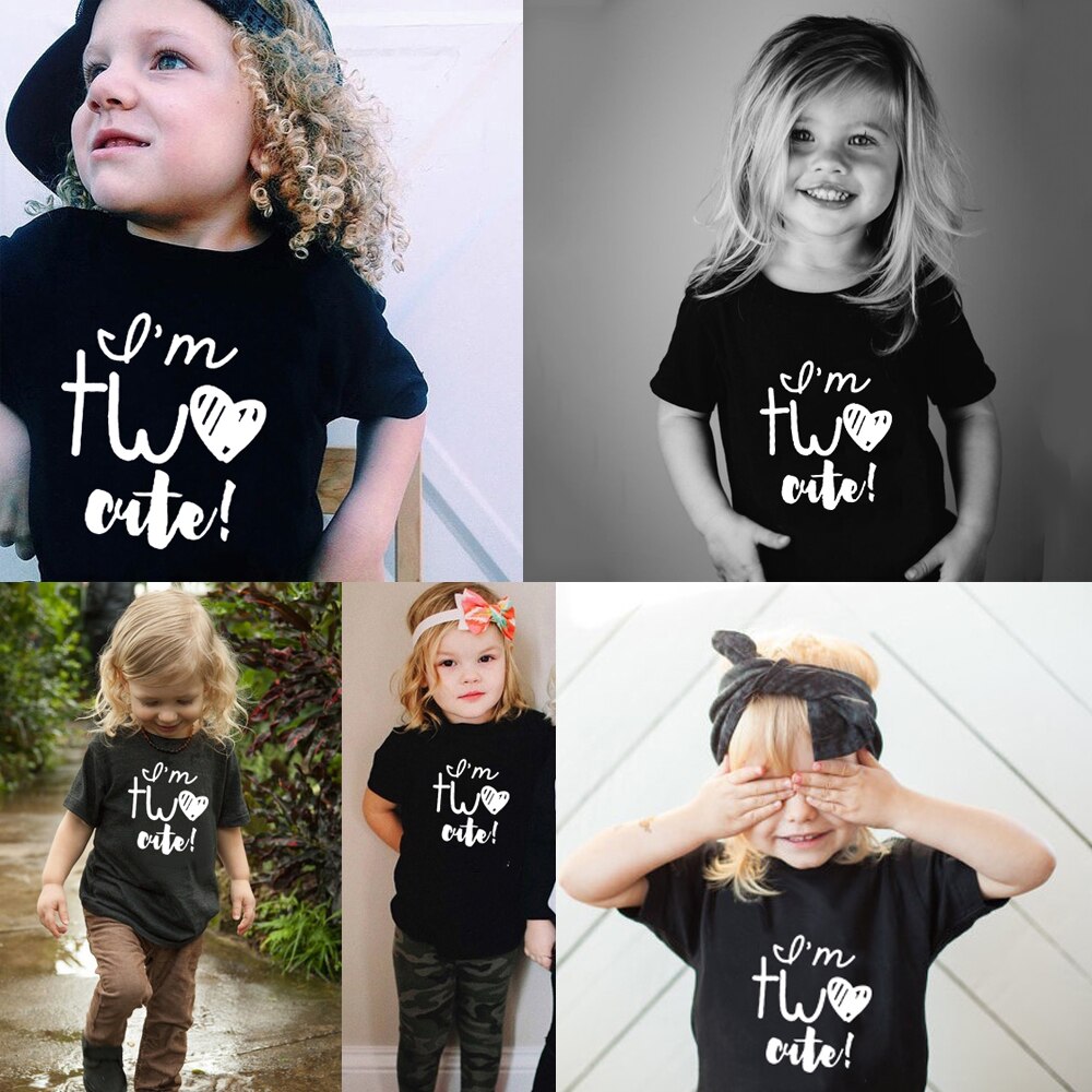 I'm TWO Cute Shirt Birthday T Shirt Newborn Baby Short Sleeve Black Cute Tops Birthday Party Summer Short Sleeve T-shirt Tee