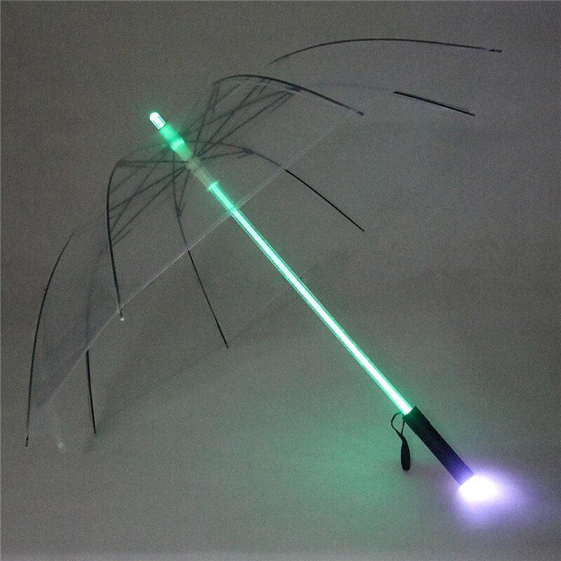 Plastic Red Fishing Rain Transparent LED Umbrella Men Women Flashing Light Holder Roller Waterproof Windproof Night Umbrellas