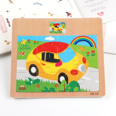 Wooden animal jigsaw baby puzzle children puzzles 3d baby enlightenment early educational toys funny game for kids toddler baby: Car