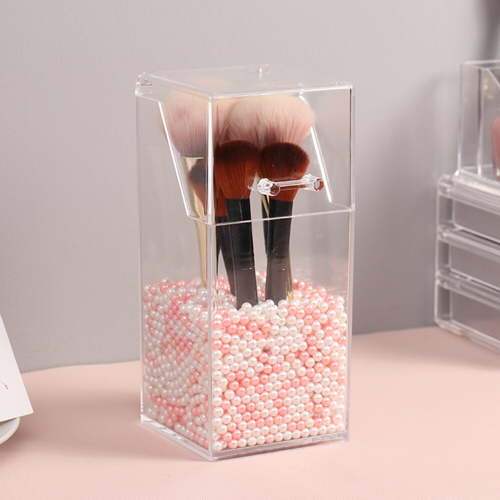 Multi-stil akryl makeup organizer kosmetisk holder makeup værktøj opbevaring perle boks børste tilbehør organisator boks med låg