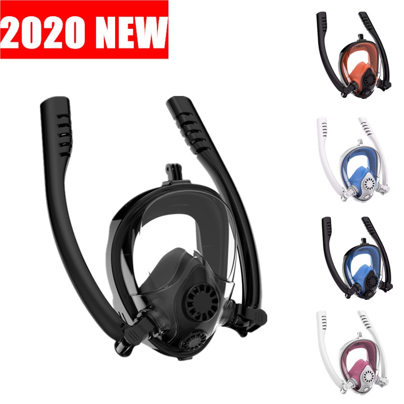 2020Diving mask full face Double tube Snorkeling mask dry skin dive Kids & Adult Underwater swimming scuba Anti-fog Snorkel Mask