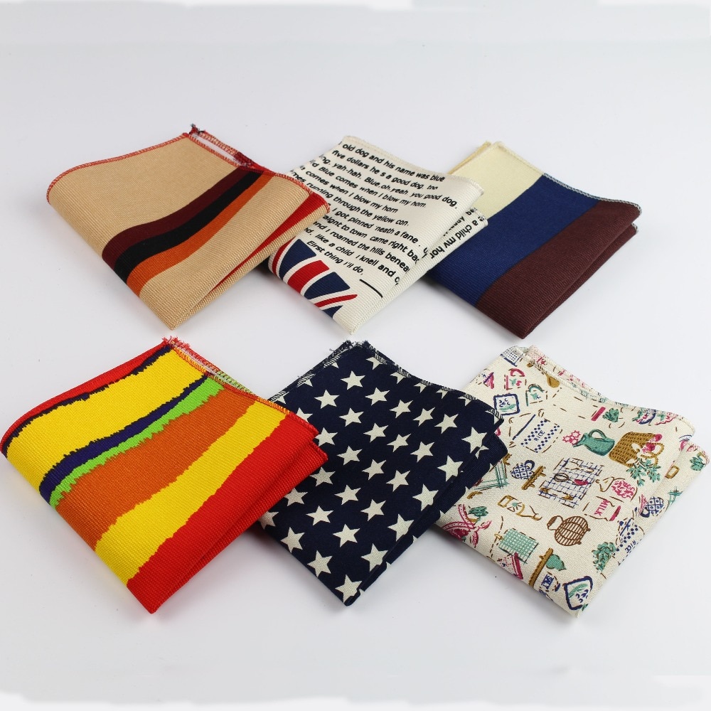 Männer Jahrgang Stil Baumwolle Leinen Taschentuch Blumen- gestreift Karte Flagge Tasche Platz 22*22cm Taschentücher Handtuch Lässig