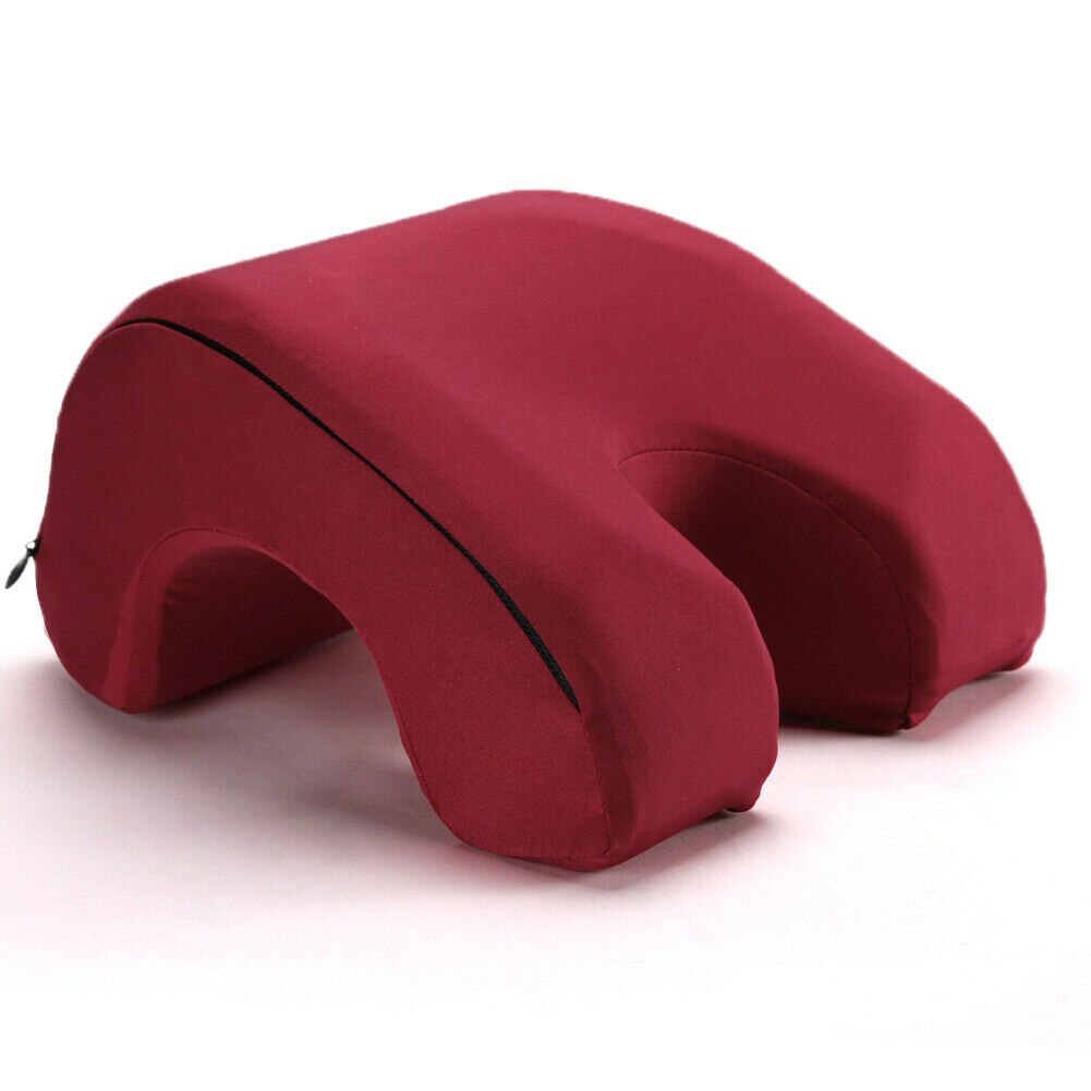 Office Nap Rest Plush Hollow Pillow Face Down Sleeping Pillow Support Pillows UK: Burgundy