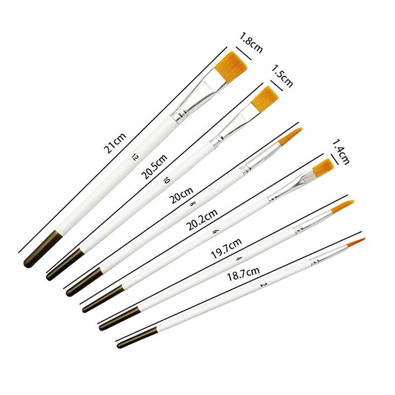 6 unids/set blanco Nylon plano aceite de pintura acrílico pintura pinceles para pintar artista suministros al por mayor de