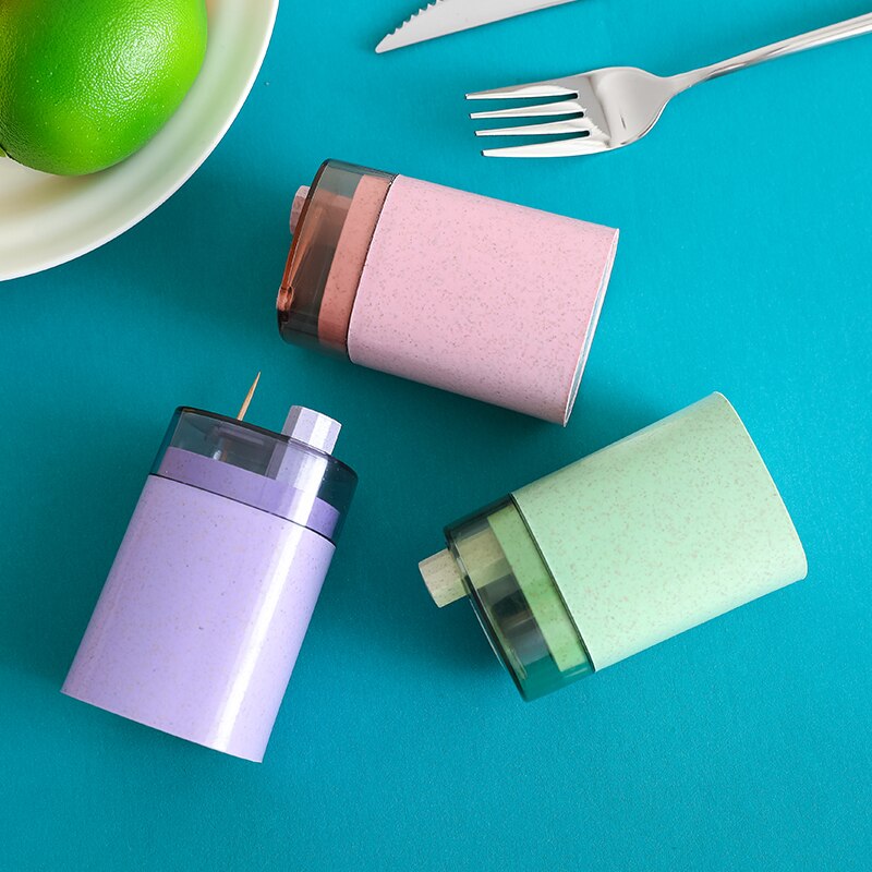 Toothpick Storage Box Hand Press Automatic Holder Container European Style Wheat Straw Home Decor Toothpick Dispense