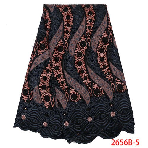 Latest African Cotton Lace Fabric Swiss Voile Lace in Switzerland Nigerian Laces with Stones KS2656B-3: Picture 5