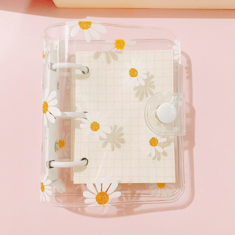 Mini classeur à anneaux avec marguerite, 80 feuilles, Kawaii, carnet de notes, Agenda, Agenda, papeterie scolaire: white with inner