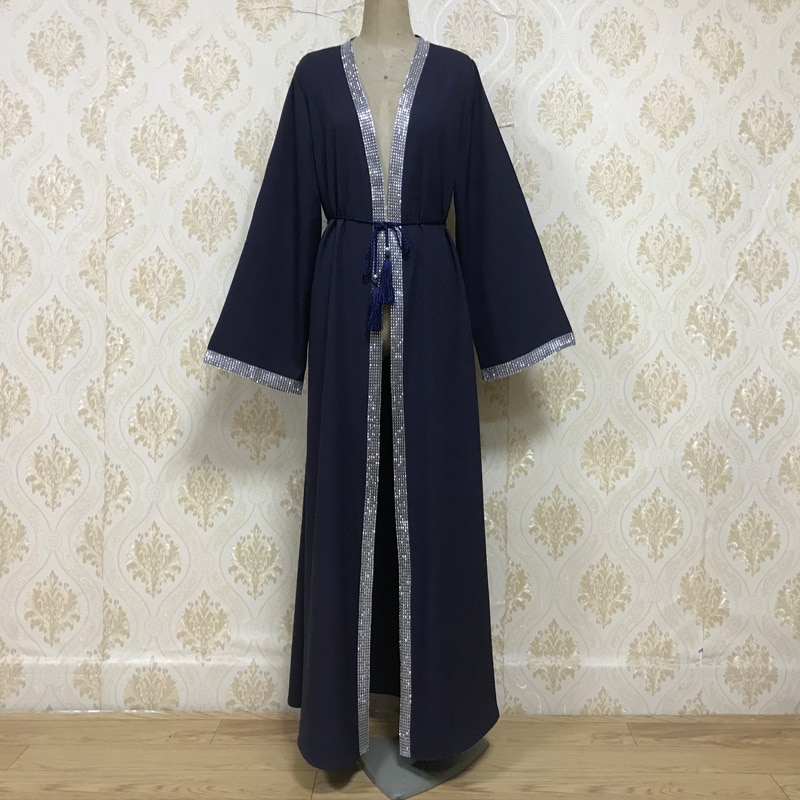 Plus size moslim open abaya jurk vrouwen dubai arab losse open lange gewaad vetersluiting strass hijab jurken bovenkleding islamitische kleding