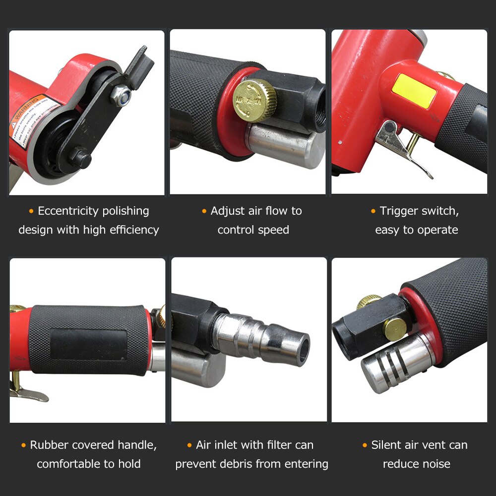 Mini Straight Line Air Sander with Sanding/ Rubber/Iron Pad Random Orbital Pneumatic Sander Air-operated Handheld Polisher Waxer