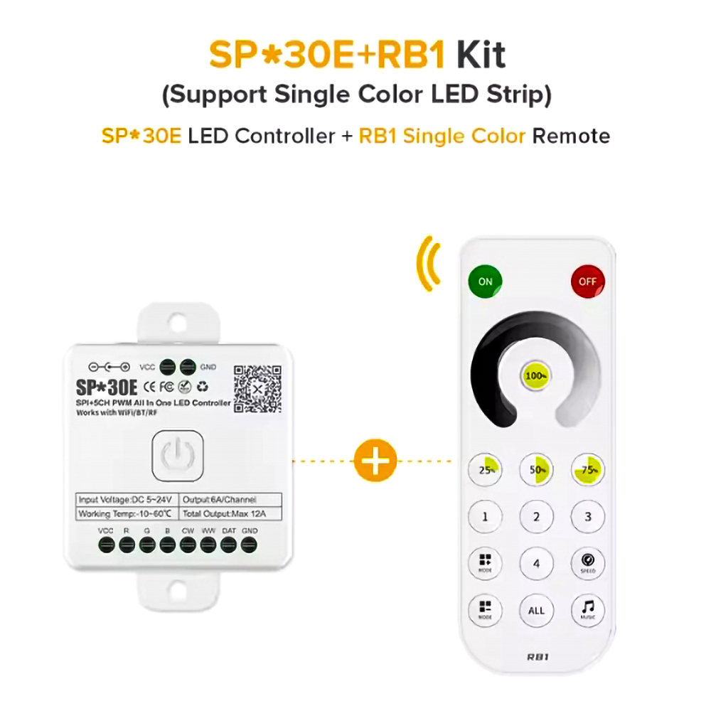 SP530E SP630E WiFi Alexa Bluetooth LED Controller Ondersteuning PWM Monochroom CCT RGB RGBW RGBCCT of SPI TTL IC Chip LED Strip/Matrix: YELLOW / Emitting Color3