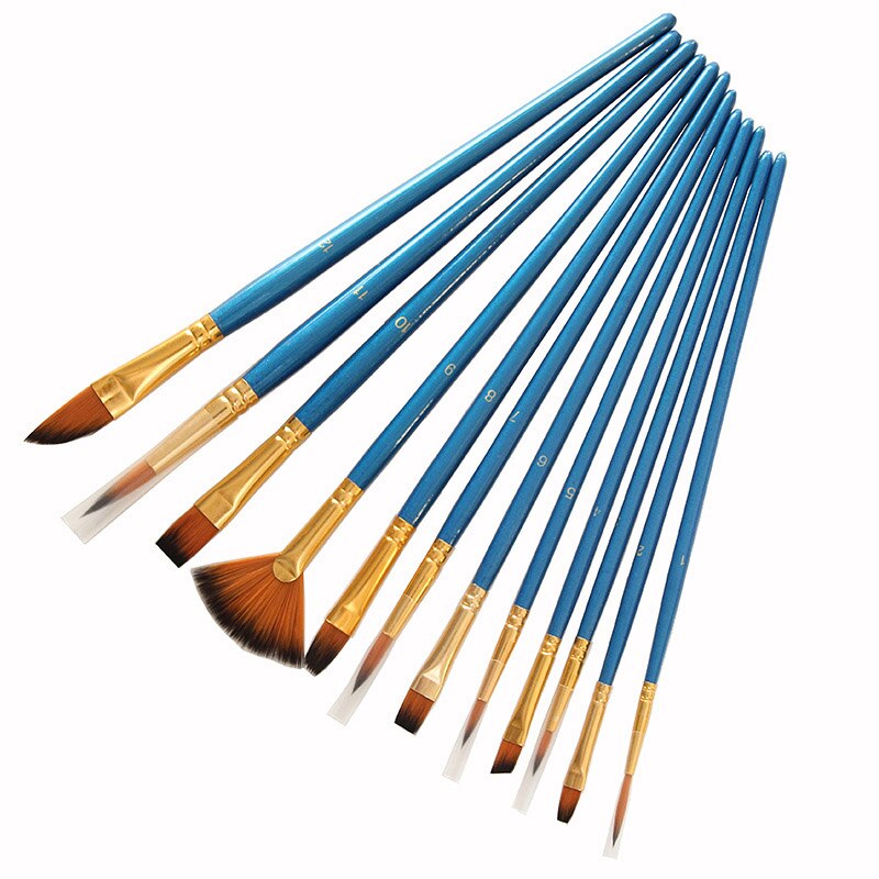 12 stk nylon kunst pensler akvarel pensel sort stil træskaft olie akryl maleri pensel pen kunst forsyninger