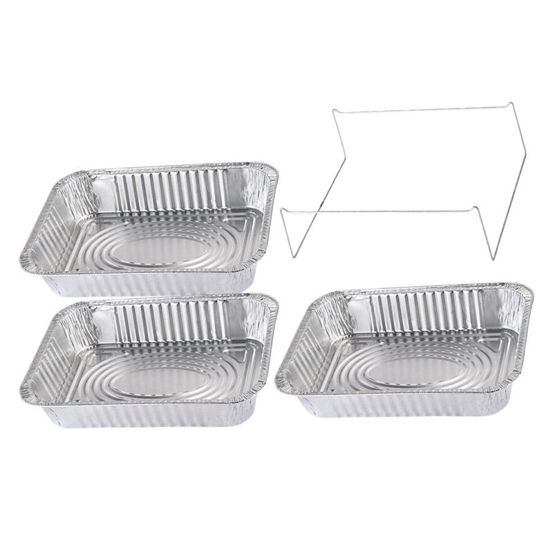 3Pcs Wegwerp Bbq Drip Pan Aluminiumfolie Tin Barbecue Pan Voedsel Container Liner Trays Takeaway Verpakking Box Met Cover: 3500ml with holder