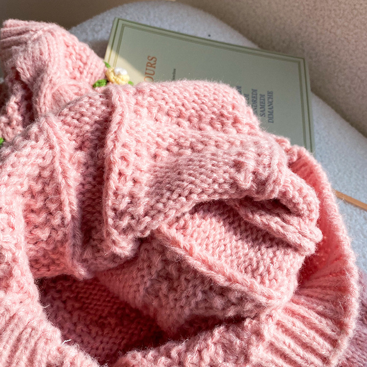 Pull tricoté épais avec broderie florale pour bébé fille, pull mignon de Style coréen pour enfant, hiver