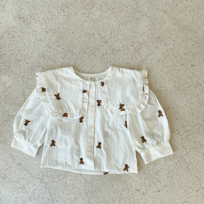 MILANCEL 2022 primavera nuovi vestiti per bambini colletto rovesciato camicette per ragazze camicie per ragazze con orso carino camicetta per ragazze con volant coreano