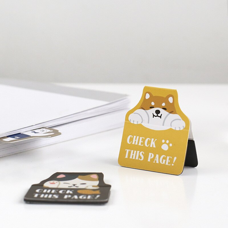 Marcapáginas magnético Kawaii Shiba gato animales, soporte para libros, , suministros escolares, para nevera pegatina, 2 unids/set por juego