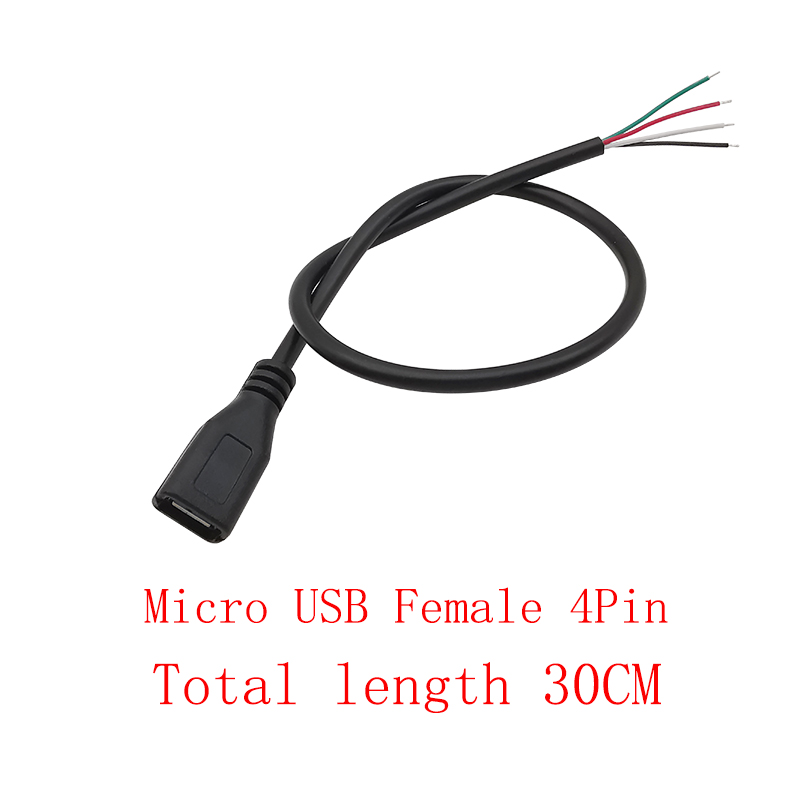 USB-voedingskabel Micro USB / USB 2.0 Type A / Type C 2/4 Pin Stekker Vrouwelijke Jack Draadconnector Data-oplaadsnoeren 30CM: Oranje / 5-9 Stks