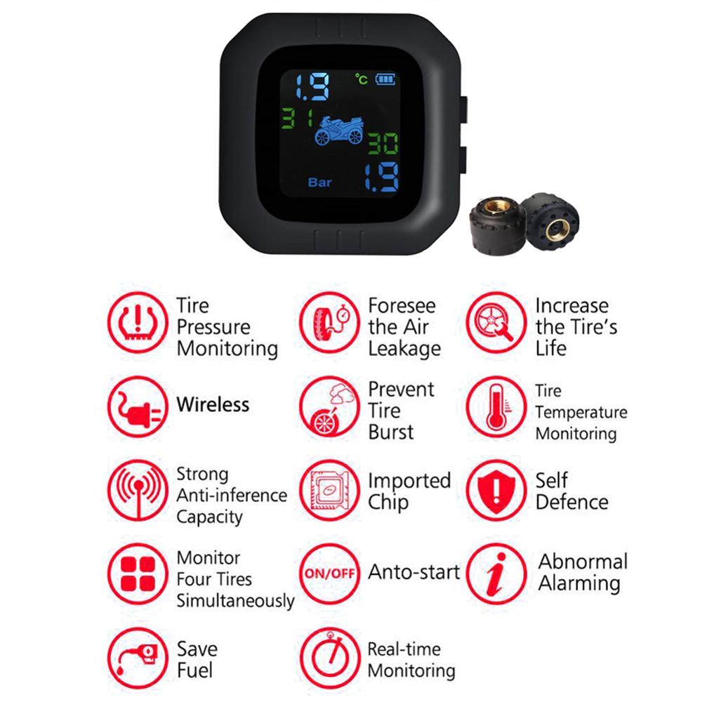 Motorcycle Tires Pressure Monitor Sensor Waterproof Real Time Tire Pressure Monitoring System TPMS Android Tpms With LCD