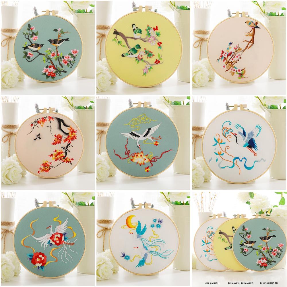 Embroidery Hoop Cross Stitch Needlework Handmade Sewing Flower Pattern Printed Embroidery Kit DIY Art Craft Painting Home