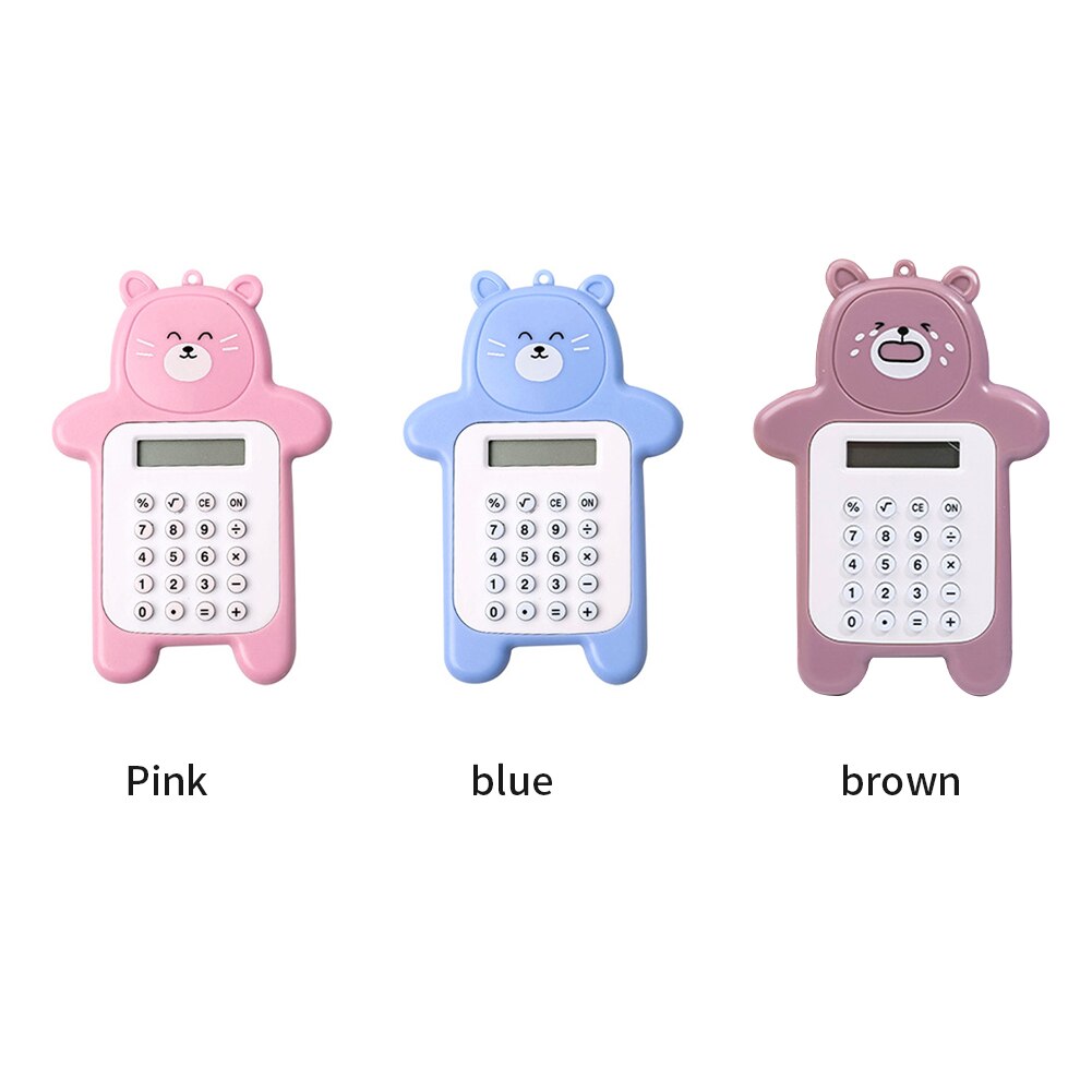 Portable Digital Display School Cartoon Student 8 Digit Mini Calculator Soft Button Battery Powered Cute Bear Stationery
