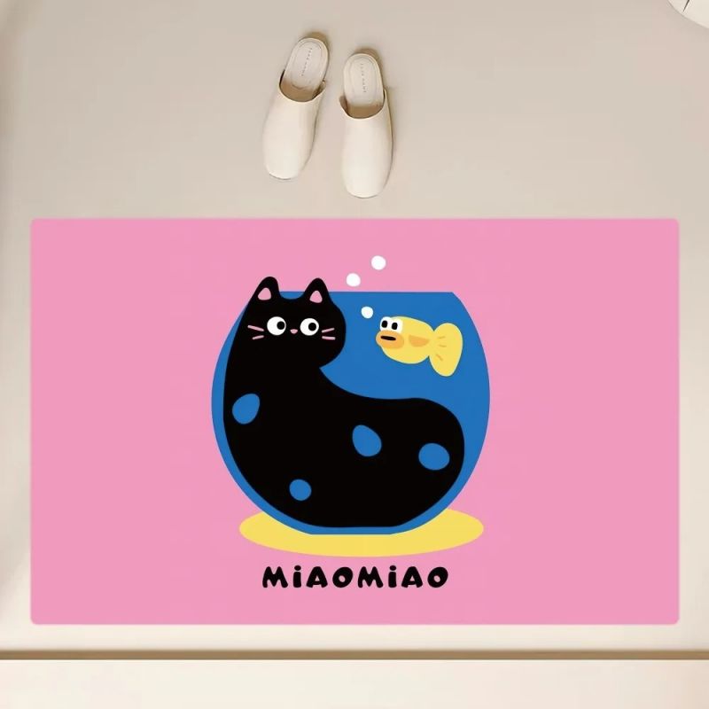 Niedliche schwarze Katze bat matt Kieselalgen Schlamm rutsch feste Karikatur Fuß matt Super saugfähige Küche Teppich Toiletten boden Teppich Heimat Zimmer Dekoration: Grün / 1700MMx2400MM