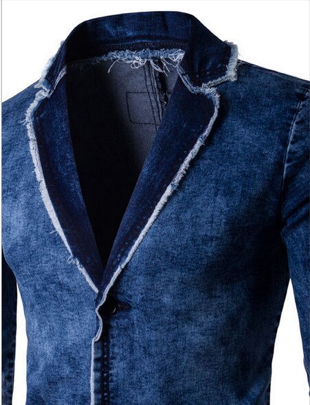 Men's Spring Autumn Simple Solid Color Wash Pocket Casual Slim Denim Jacket Double Button Casual Suit