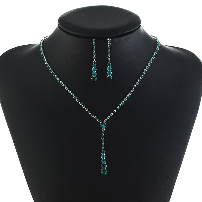 BLIJERY set di gioielli da sposa in cristallo con strass verde semplice per le donne set di gioielli da sposa con orecchini pendenti placcati in argento: Default Title