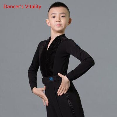 Latin Dance Boy Praktijk Kleren Herfst En Winter Stand Kraag Pak Kind Dansen Concurrentie Training Kleding: Black / M