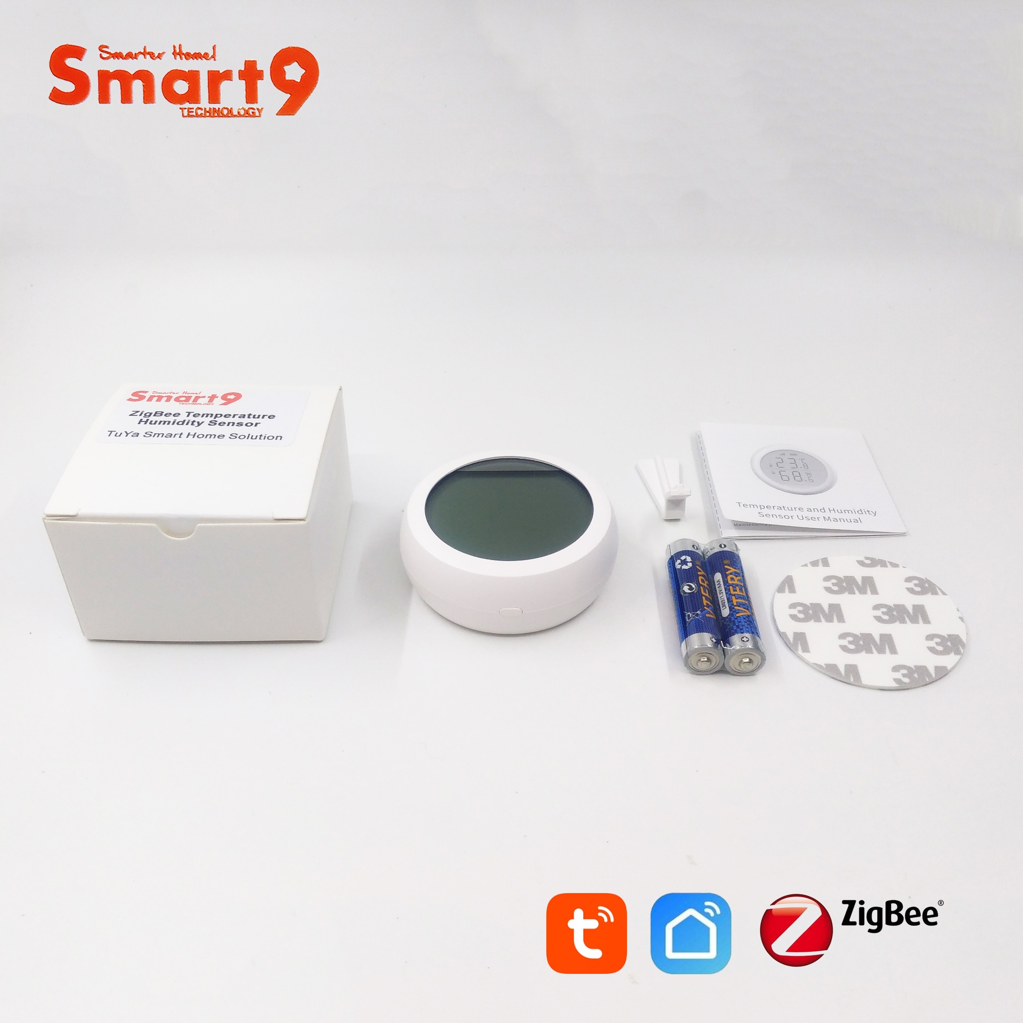 Smart9 ZigBee Temperature and Humidity Sensor With LCD Screen Display working with TuYa ZigBee Hub, Battery Powered Smart Life