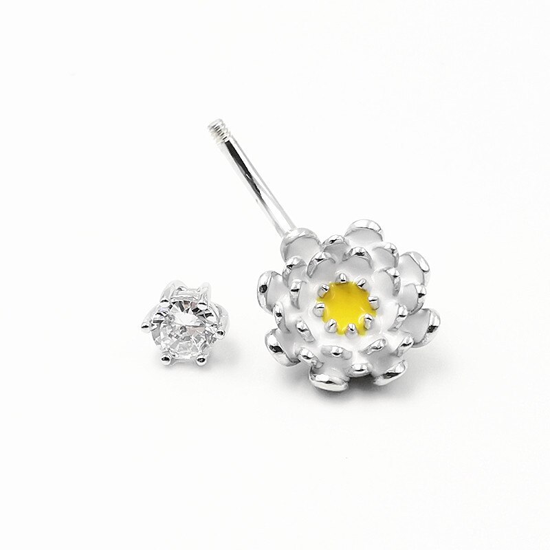 Hellolook Droping Olie Lotus Navel Piercing 925 Sterling Zilver Belly Button Ring Body Sieraden Vrouwen Anti-Allergie Buik Piercing