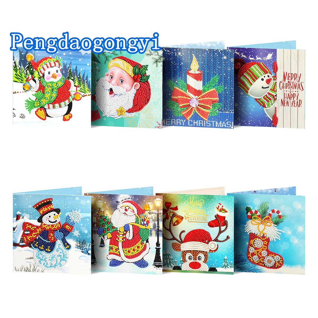 8pcs DIY Speciale Vormige Diamant Schilderij Borduurwerk Kerstkaart: Default Title