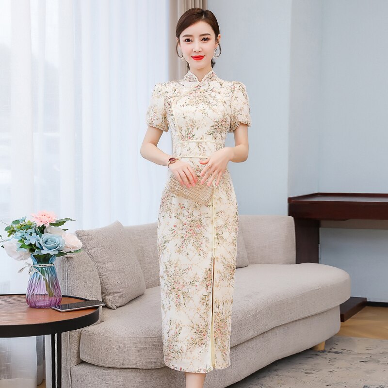 vestido chino Boda China Vestido Mujer cheongsam vestido tradicional chino mujeres qipao para boda cheongsam vestido: XS
