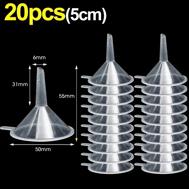 Mini embudos transparentes de plástico, embudos de aceite líquido de boca pequeña, dispensador de líquido cosmético, herramientas de llenado de botellas de laboratorio, 2/50 Uds.: YELLOW
