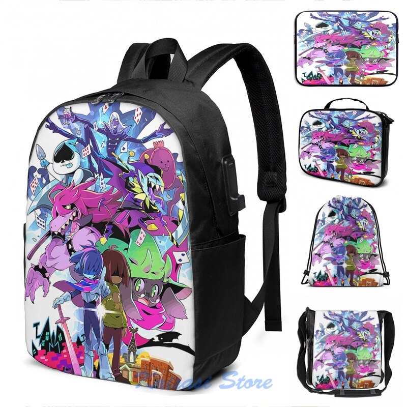 Funny Graphic print Deltarune - Adventure USB Charge Backpack men School bags Women bag Travel laptop bag