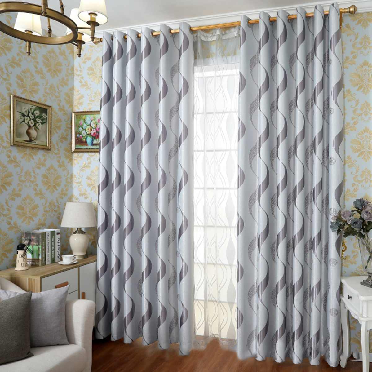 Meigar moderne bølget stribede mørklægningsgardiner til stuen soveværelse køkken tykke luksus gardiner gardiner boligindretning: Lys lilla