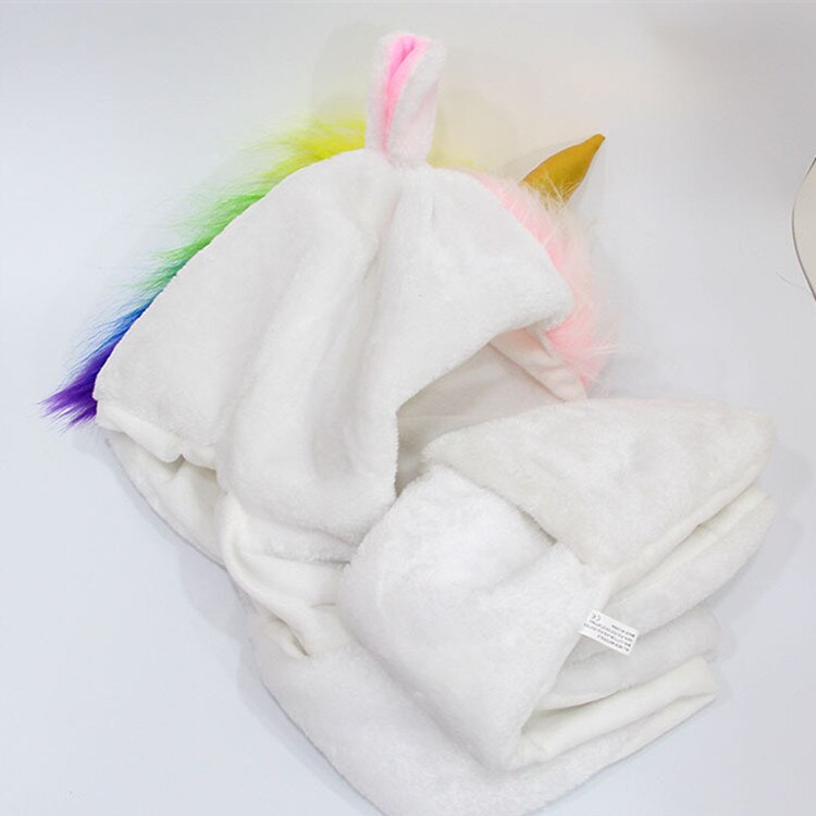 SELLWORLDER niñas lindo sombrero 30 cm * 22 cm unicornio bebé invierno cálido bufanda y sombrero y conjunto de guantes