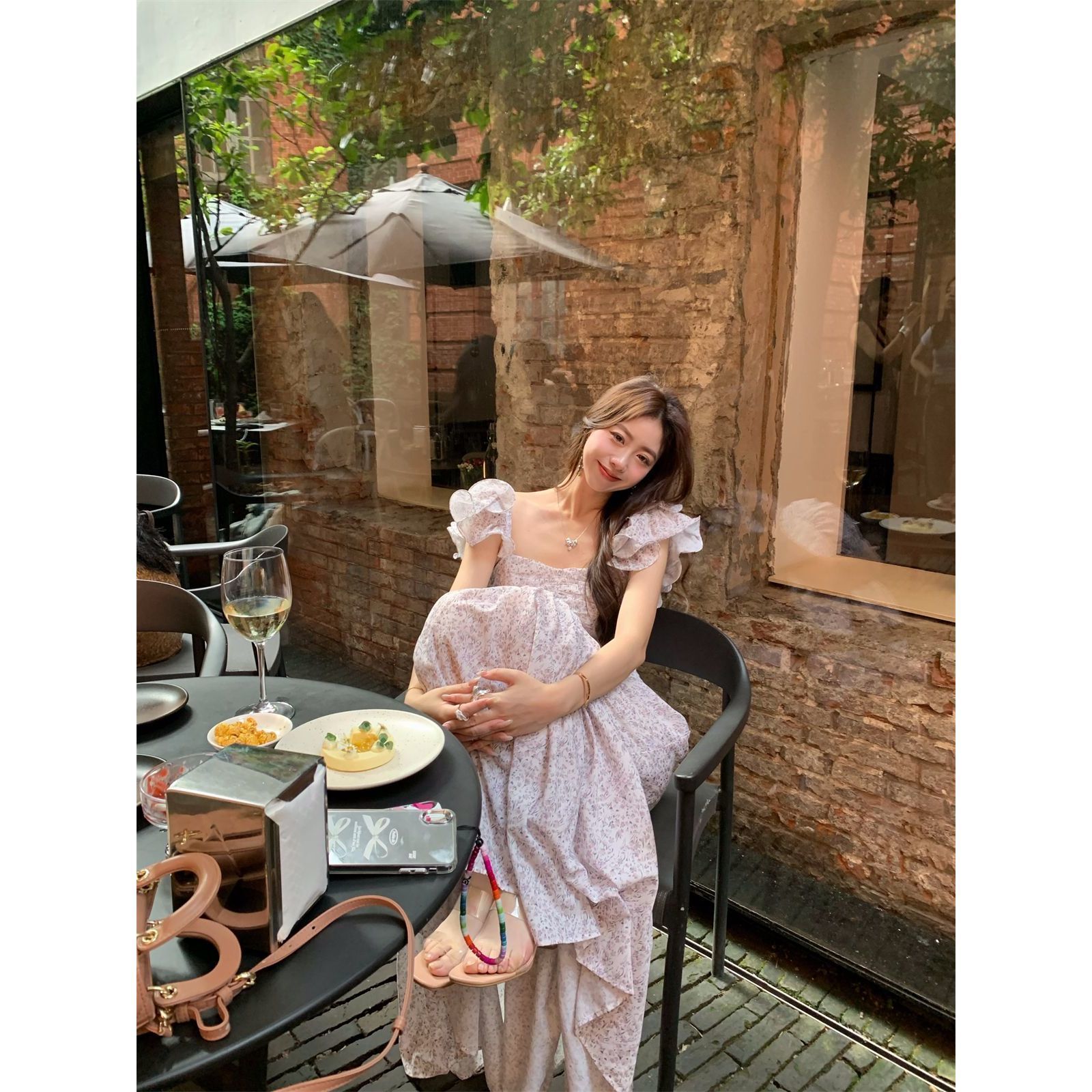 Vintage Floral Midi Dress Women Sweet Ruffles Korean Fairy Dress Female Summer Casual Party Princess Dress: XL