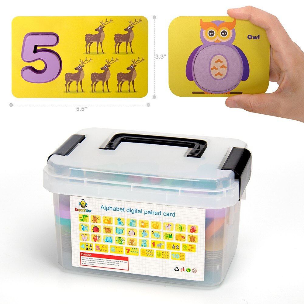 beetoy Alphabet Flash Cards Wooden Letters Jigsaw Puzzles Numbers with Storage Box, Baby Preschool Learning Educational Toys